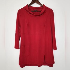 Picadilly Canada Women's Red Relaxed Mock Neck Stretch Tunic Top Medium Casual